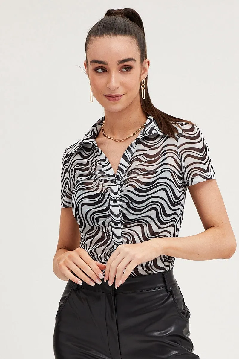Team Edge Abstract Print Shirt Short Sleeve Mesh