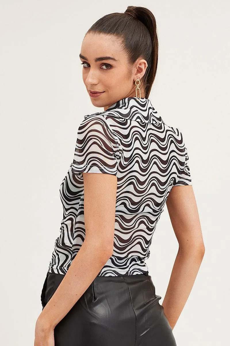 Run Glow Abstract Print Shirt Short Sleeve Mesh