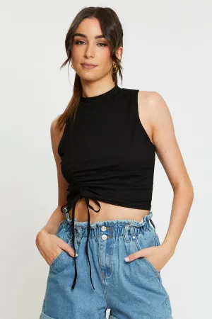 ConvertibleStyle Black Crop Top Side Drawstring