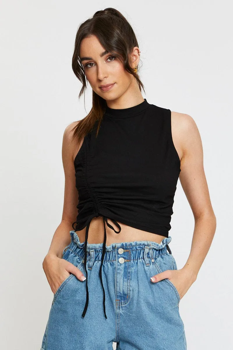 NonSlipTrims Black Crop Top Side Drawstring
