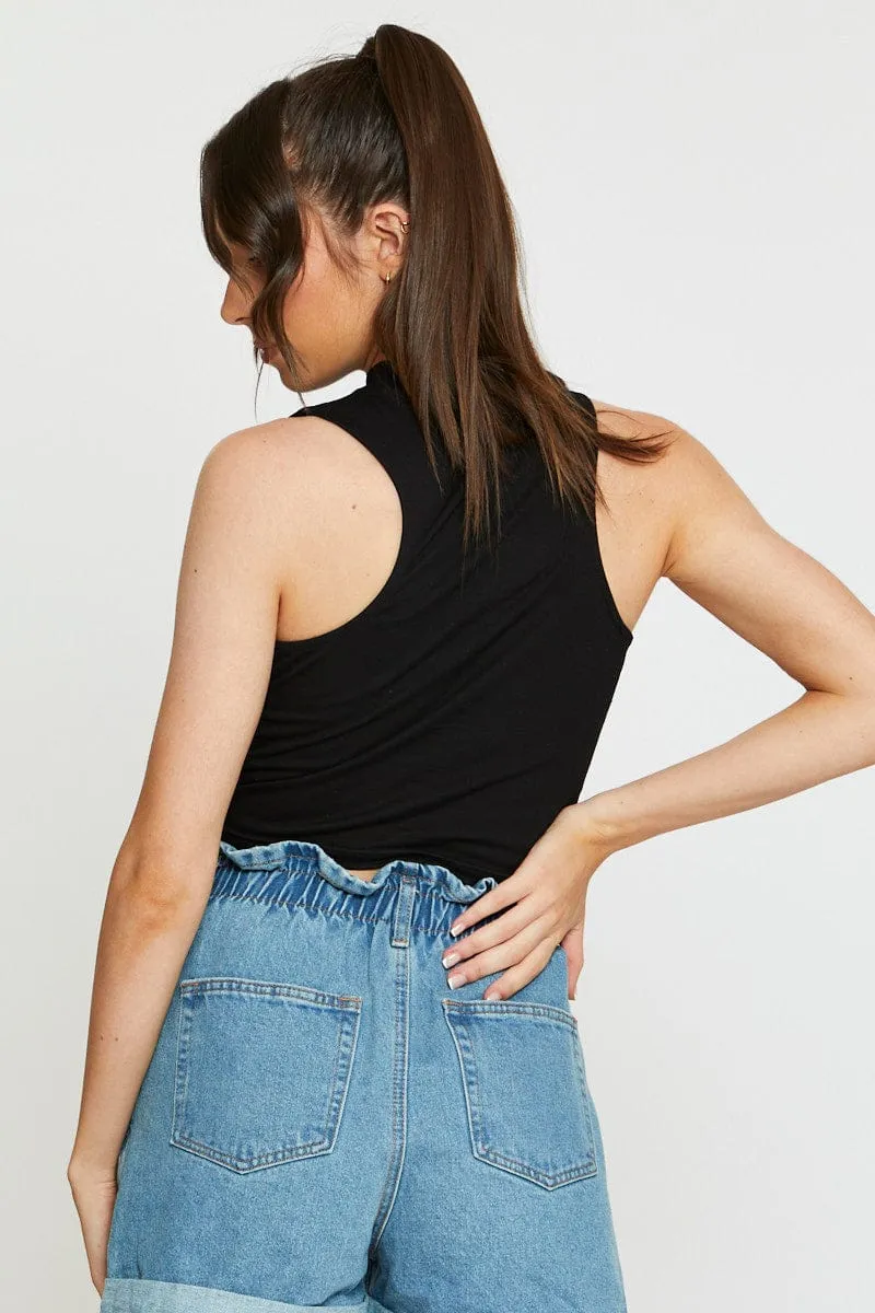 Black Crop Top Side Drawstring Walk Mood Fashionable Look