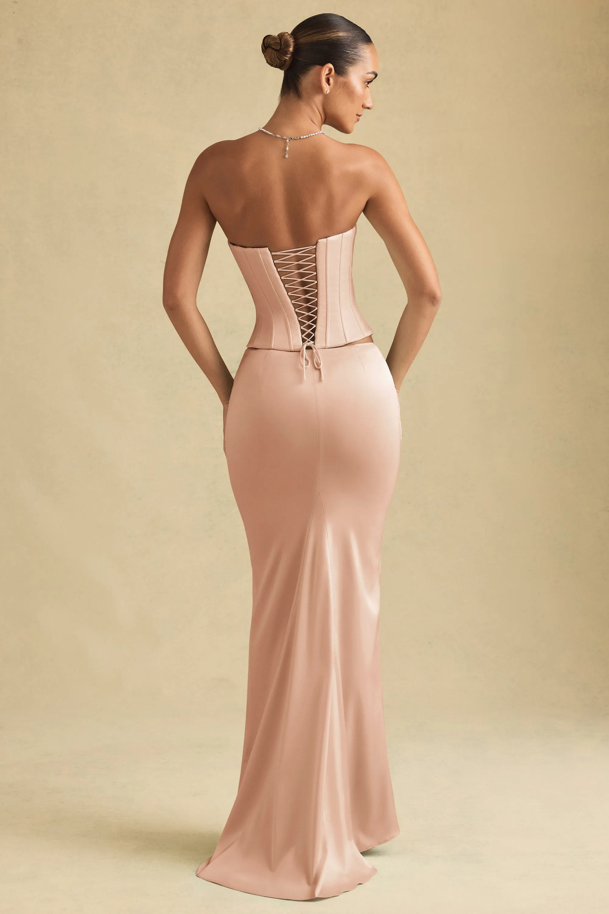 Draped Low-Rise Maxi Skirt in Beige Gold Heritage Craft Sleek Appeal