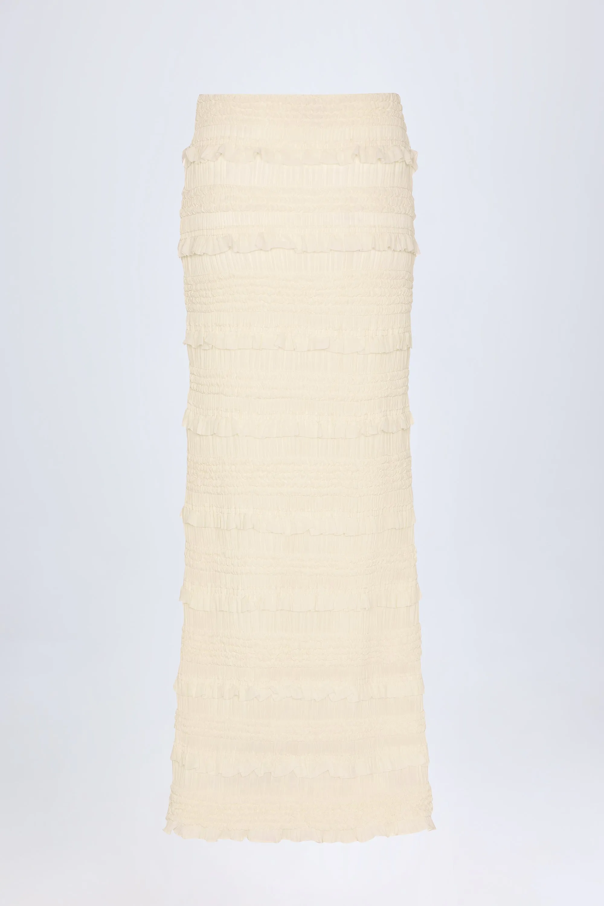 Ankle length Ruffled Mid-Rise Maxi Skirt in Ivory