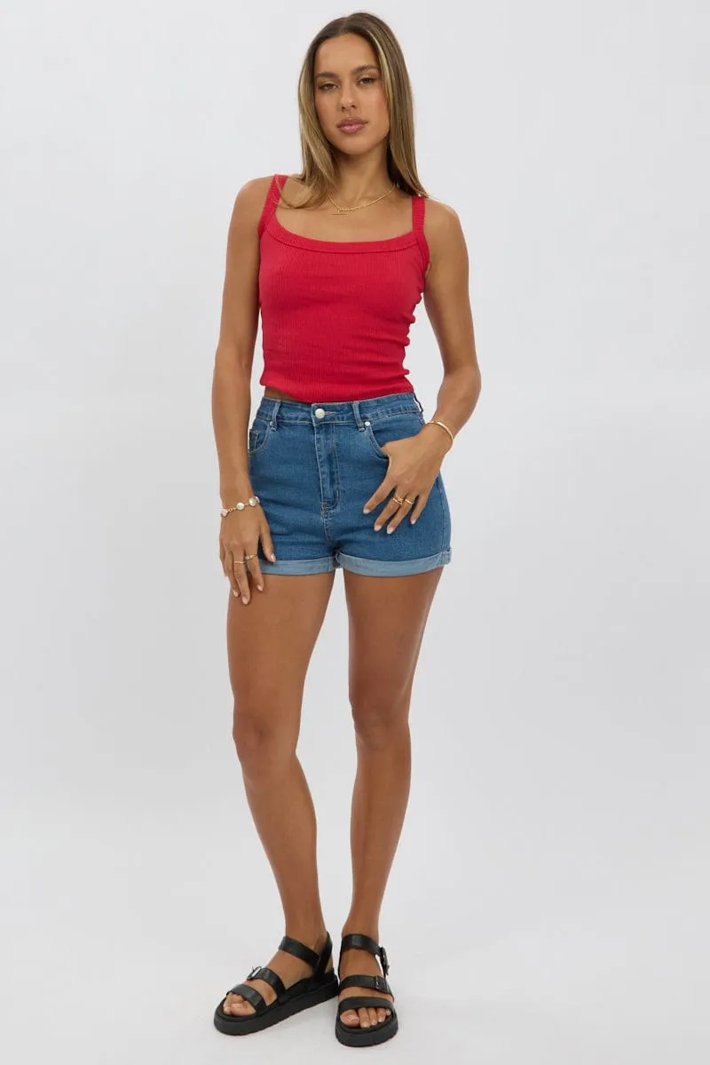 Tech Mood Metro Mode Red Singlet Scoop Neck Rib