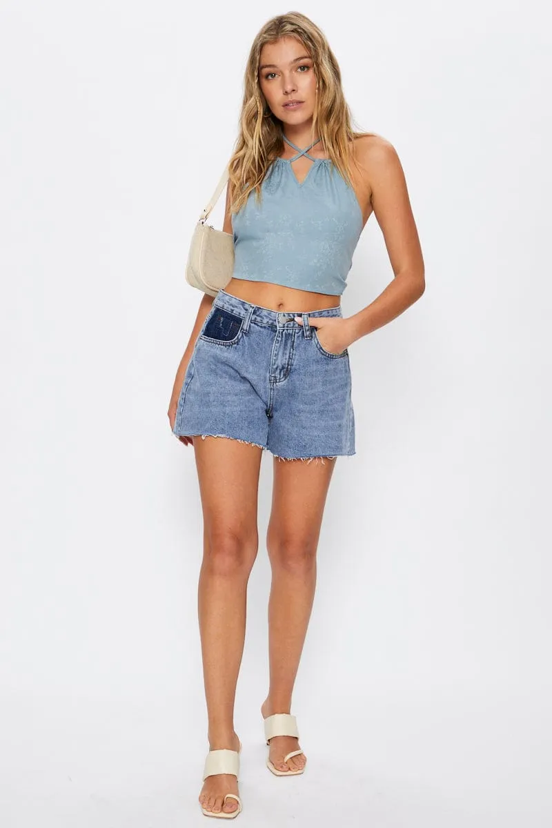 Cyber Glow Grey Tie Back Crop Top