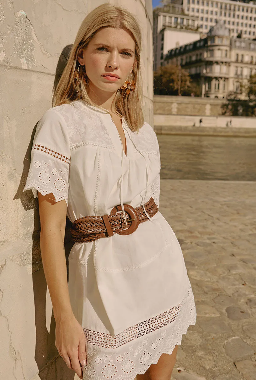 CompressiveFitFabric WaterRepellent Gwen Cotton Eyelet Dress - Ivory