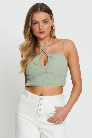 Green Singlet Top Sleeveless Crop Dense Fit Casual Design