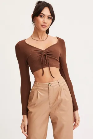 Brown T Shirt Long Sleeve Drawstring SnagResistant Weave