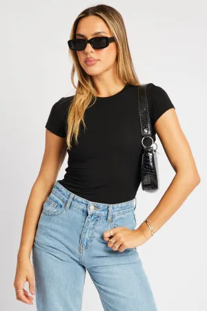 WaterResistant Coating Black T Shirt Short Sleeve Crew Neck Modal