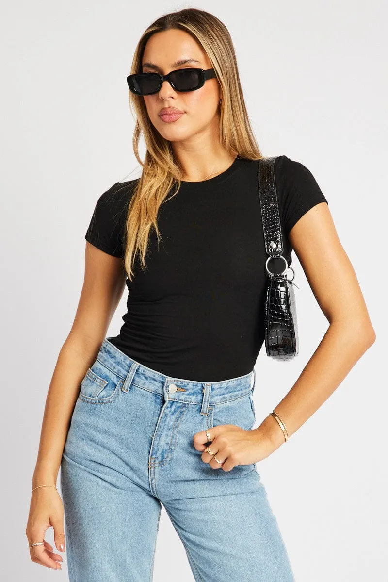 WaterResistant Coating Black T Shirt Short Sleeve Crew Neck Modal