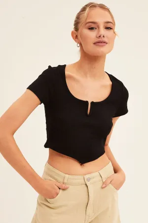 StaticResistant Black Scarf T-Shirt Short Sleeve Crop