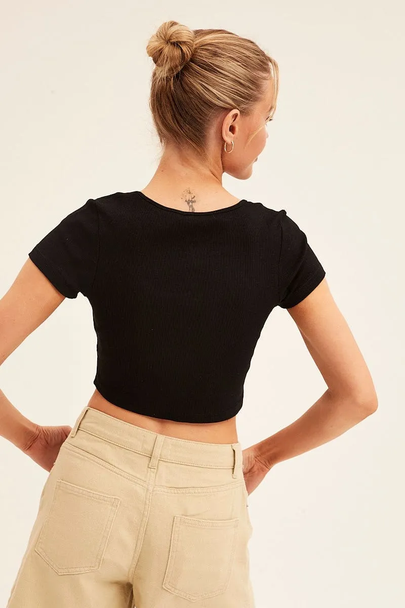 Black Scarf T-Shirt Short Sleeve Crop Country Core