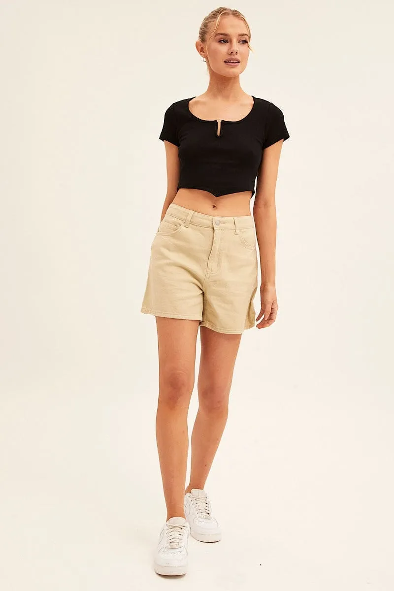 Black Scarf T-Shirt Short Sleeve Crop Casual Sweater