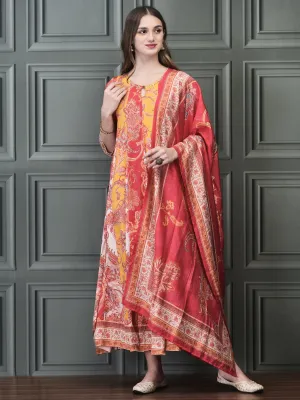 Women Liva (Rayon) Multicolor Paisley Print Dress With Chanderi Dupatta Outdoor Fashion