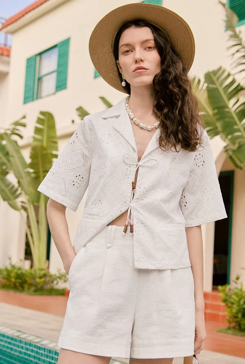 Anne Linen Shorts - White HighDurabilityClothing Flexible Waistline