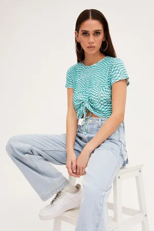 Multi Abstract Baby Tee Cropped Drawstring Crew Neck MultiPocketDesign Breathable Stretch Fabric