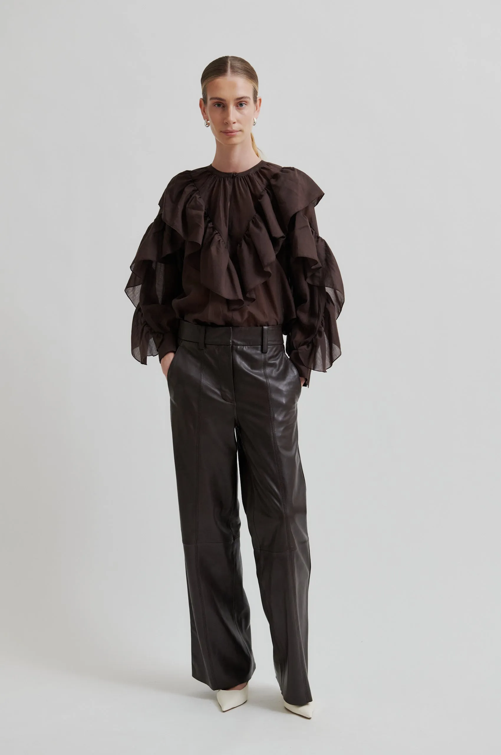 Letho Leather Straight Trousers AntiStatic Lining Warm Socks