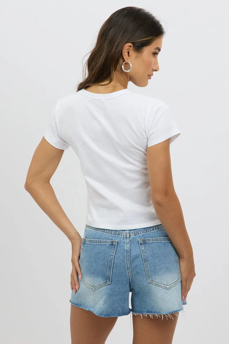 White Graphic Tee Short Sleeve Simple Fashion