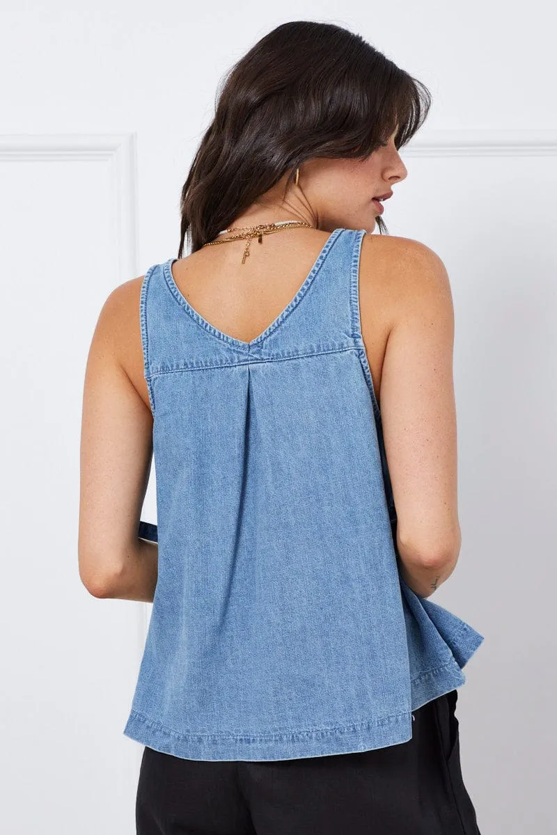Blue Singlet Top Sleeveless V-Neck Brave Fit pack light