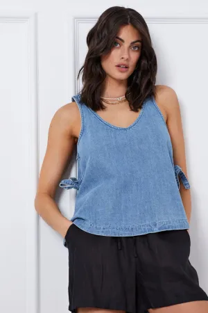 Blue Singlet Top Sleeveless V-Neck CompactPackableDesign Warm Layers