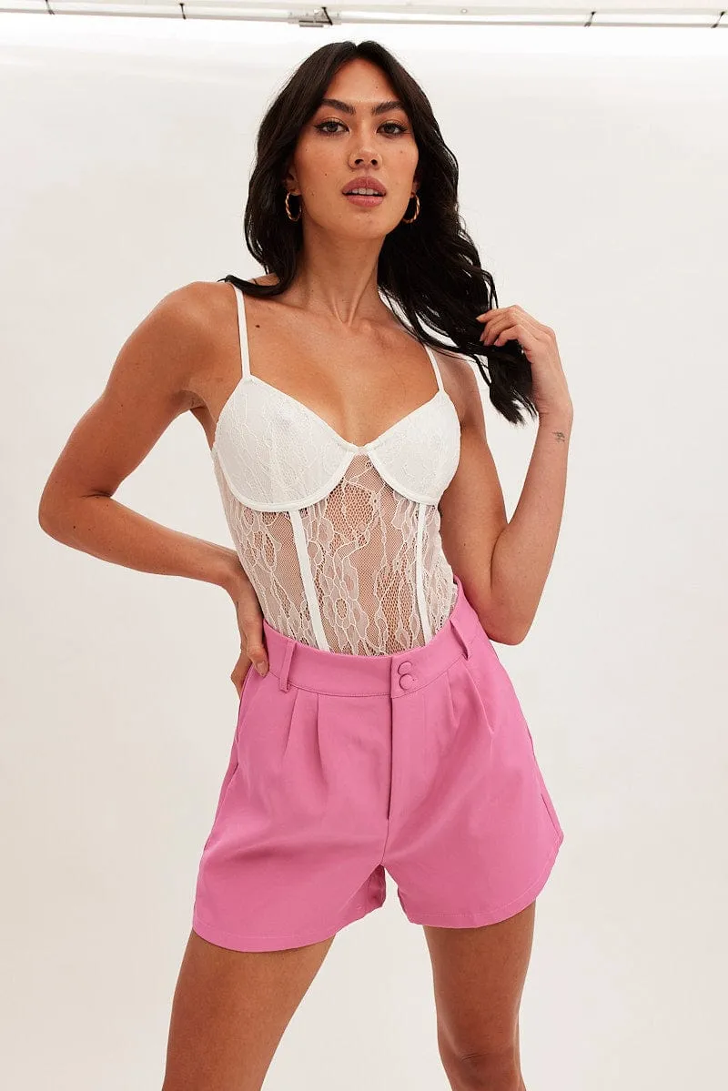 White Lace Bodysuit Singlet Busy Glow