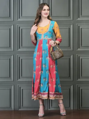 Women Liva (Rayon) Multicolor Floral Print Dress Placket Closure Outdoor Wear