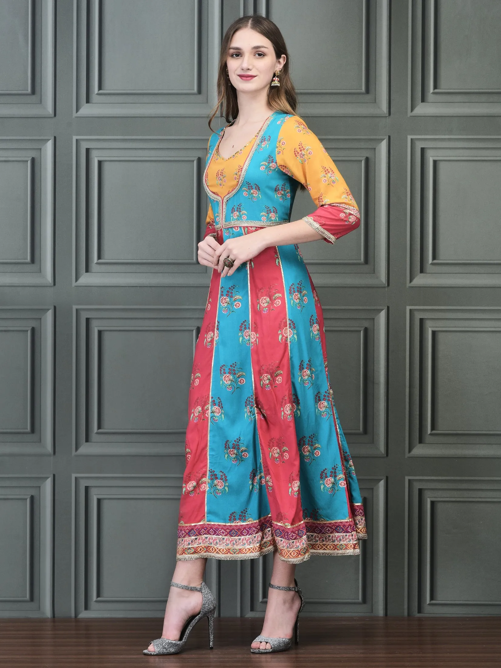 Antistatic Women Liva (Rayon) Multicolor Floral Print Dress
