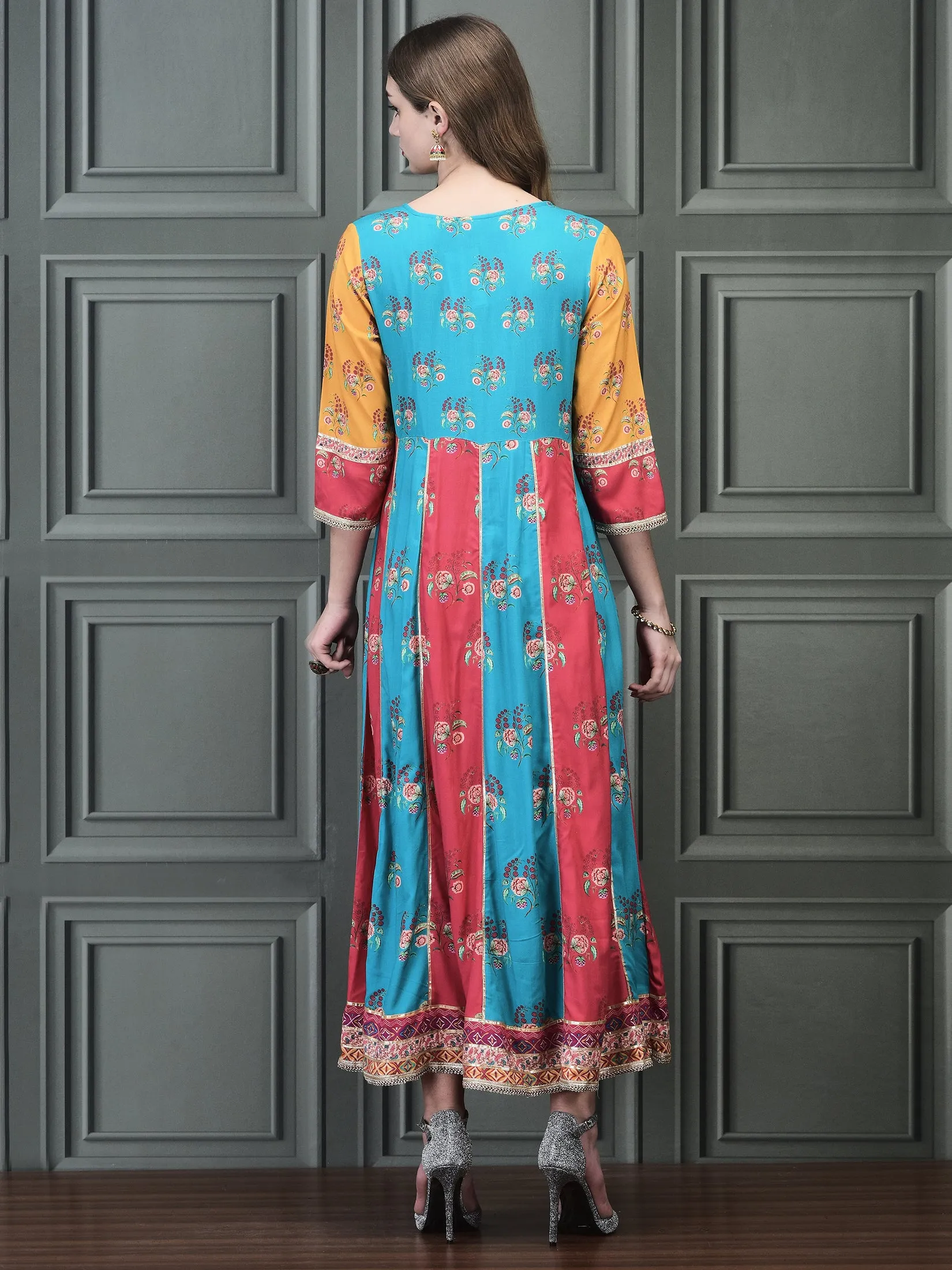 Women Liva (Rayon) Multicolor Floral Print Dress Universal Clasp Mechanism SnagFree Surface
