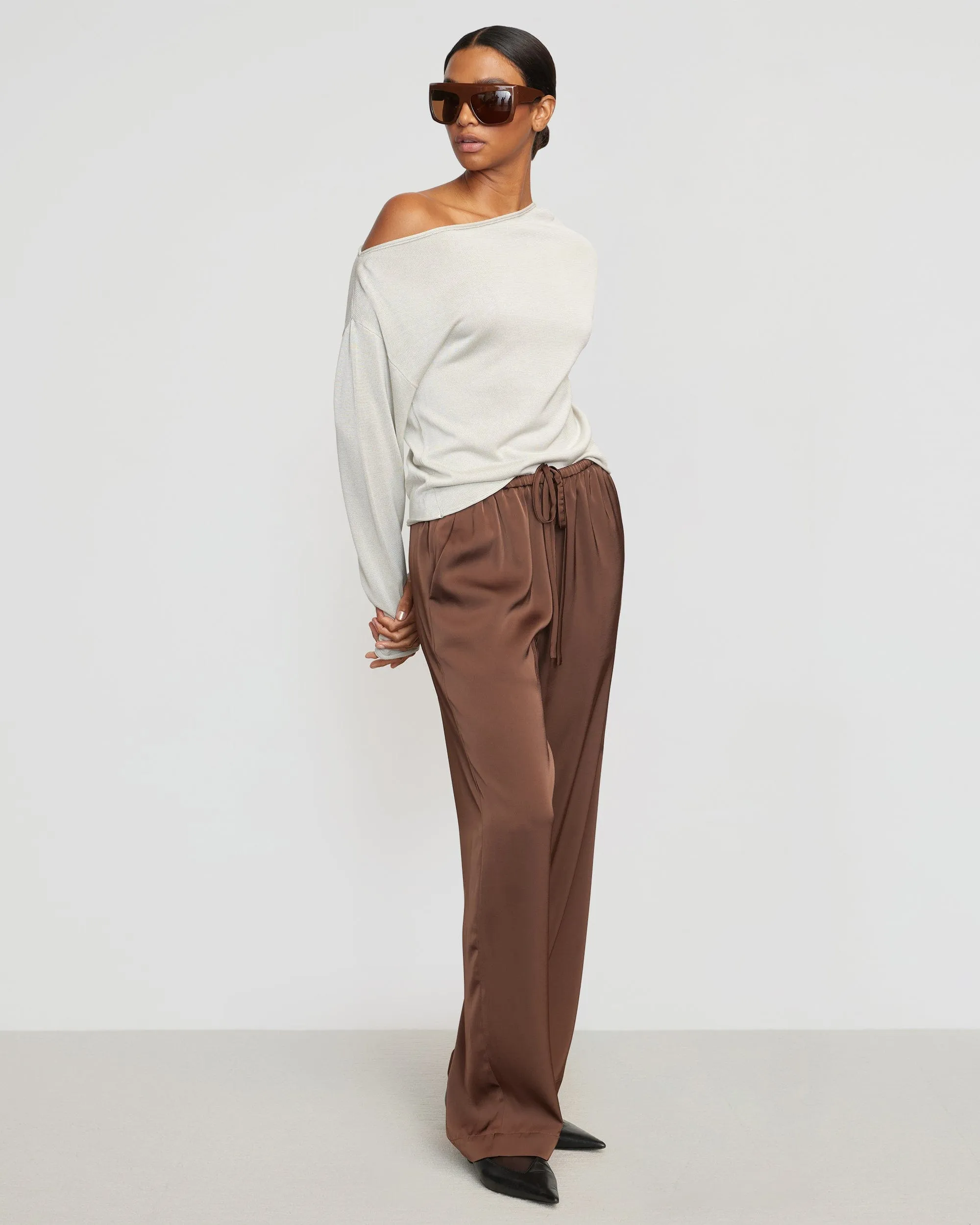 Dana Stretch-Waist Satin Pant Chilly Weather Fit Breathable Design
