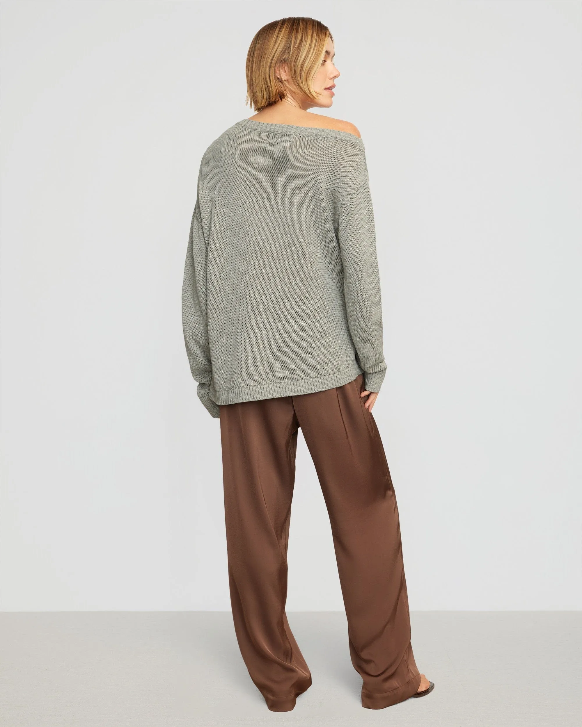 Dana Stretch-Waist Satin Pant Breath Friendly