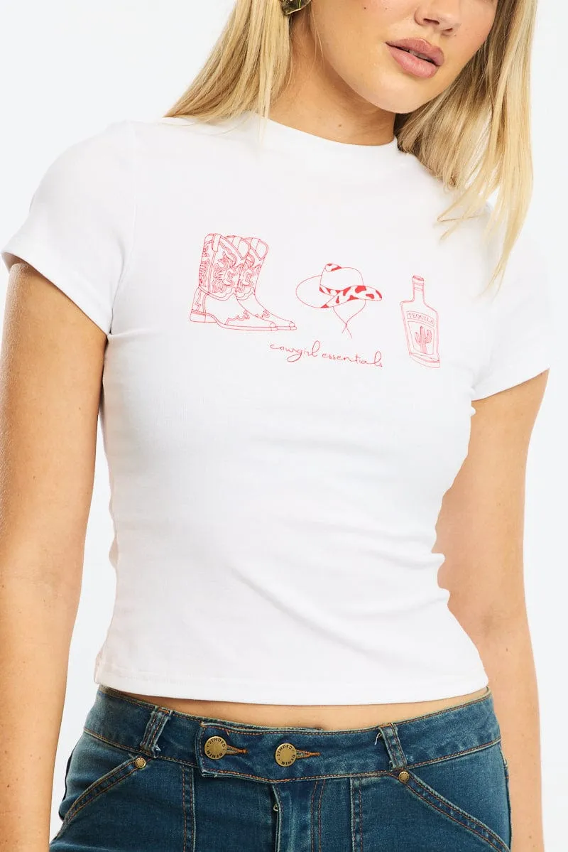 Cozy Fit White Graphic Tee Short Sleeve