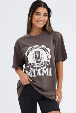 Brown T Shirt Short Sleeve Round Neck Miami Relaxed Smart Outdoor Smart