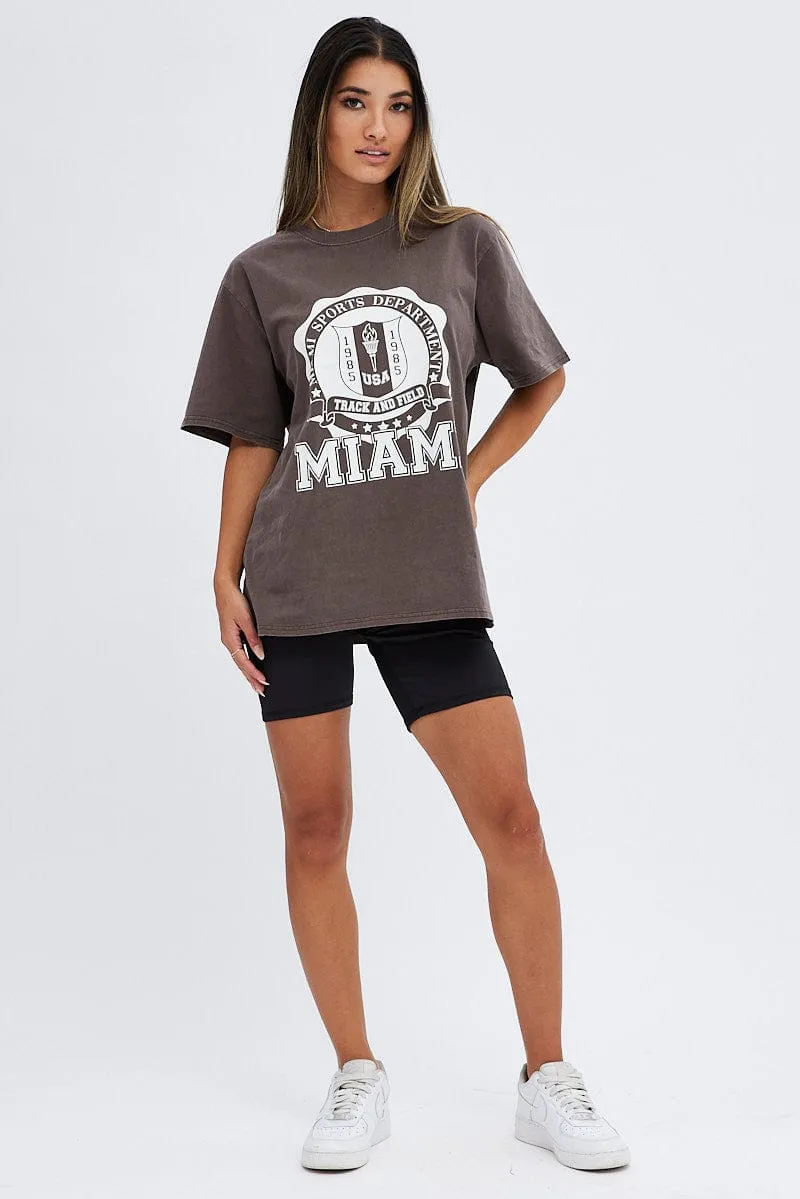 Bold Style Cozy And Stylish Brown T Shirt Short Sleeve Round Neck Miami