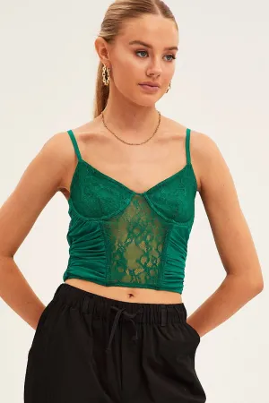 Office Attire Green Singlet Sleeveless Sweetheart Crop Lace