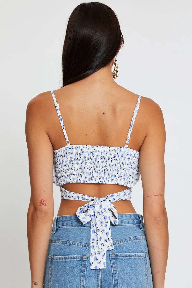 Pure Linen Blend Print Singlet Sleeveless Crop