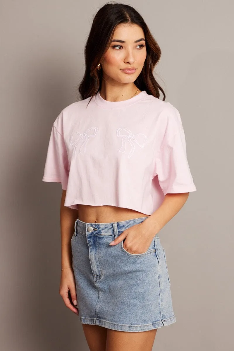 Pink Graphic Tee Crop Short Sleeve All-Season Comfort Fresh Vibes