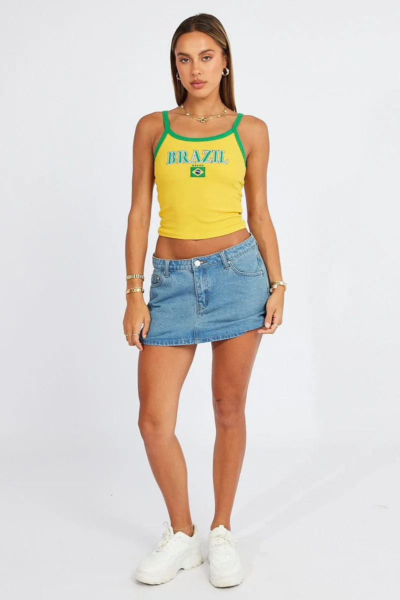 Yellow Singlet Top Scoop Neck ShrinkResistant