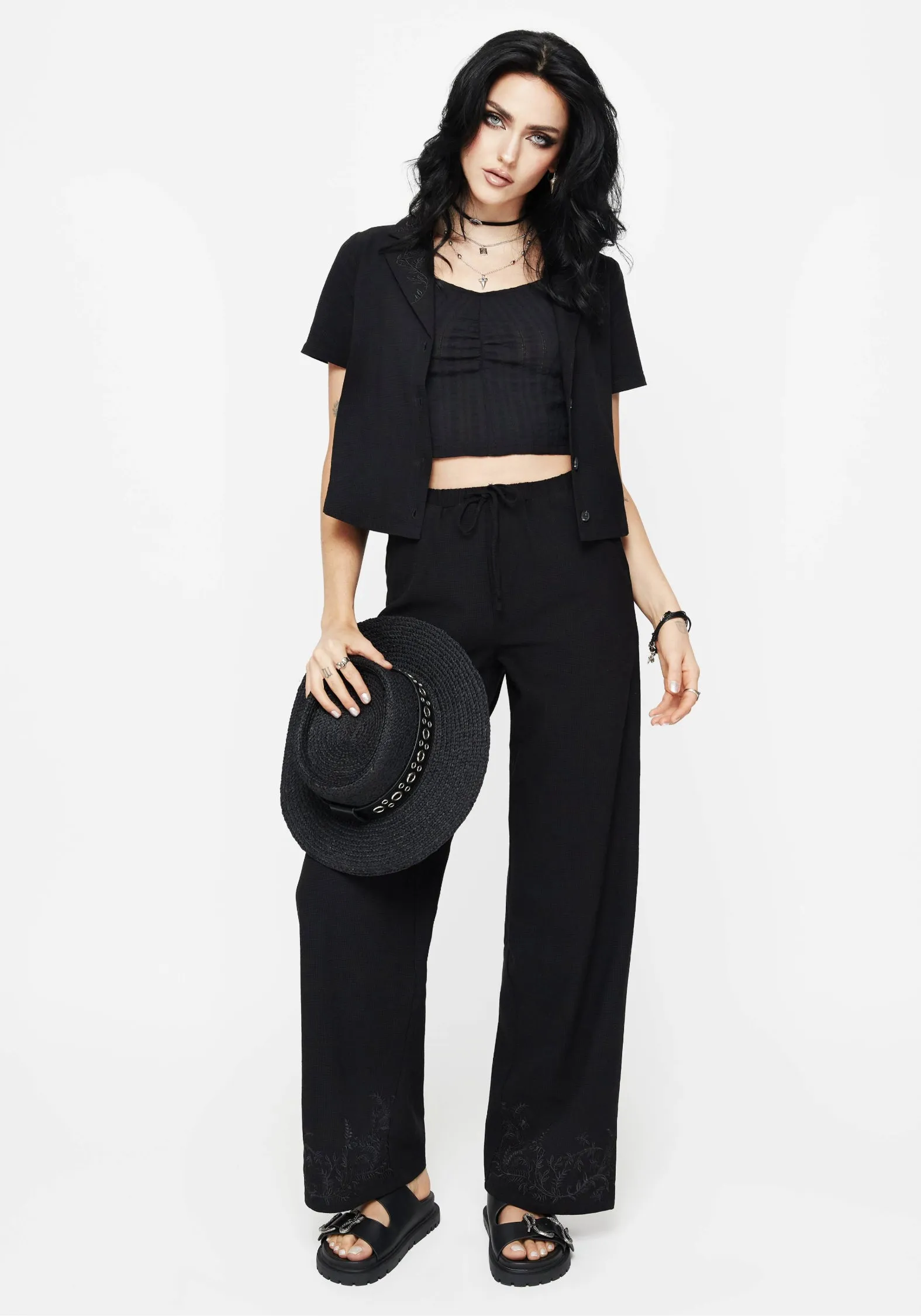 Thorell Embroidered Cotton Wide Leg Trousers Functional Style