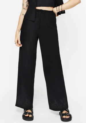 Anti Pilling Surface Thorell Embroidered Cotton Wide Leg Trousers