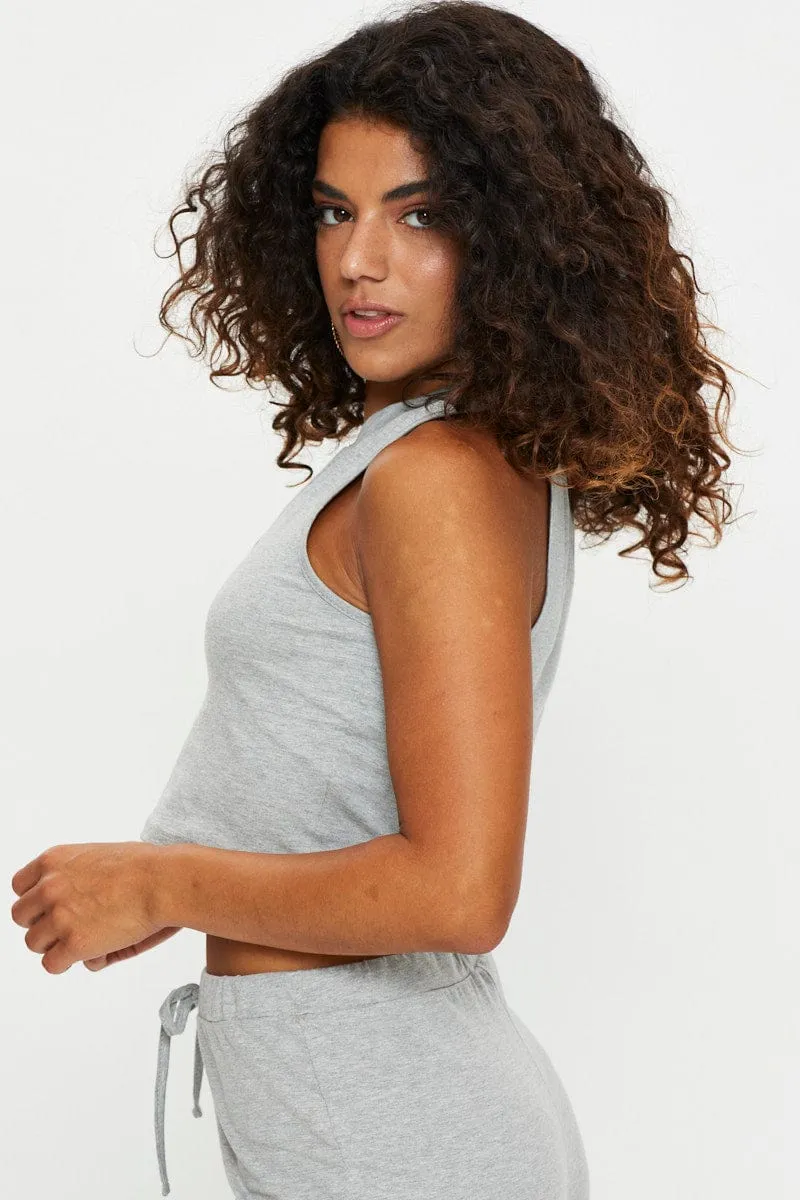 Grey Notch Detail Top High-Quality Fabric VentilatedMesh