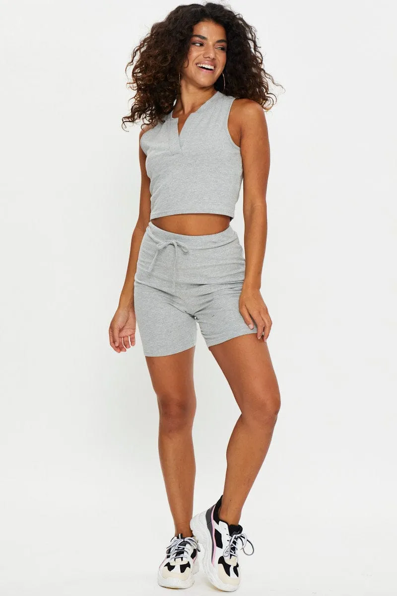Grey Notch Detail Top Denim style Self Love