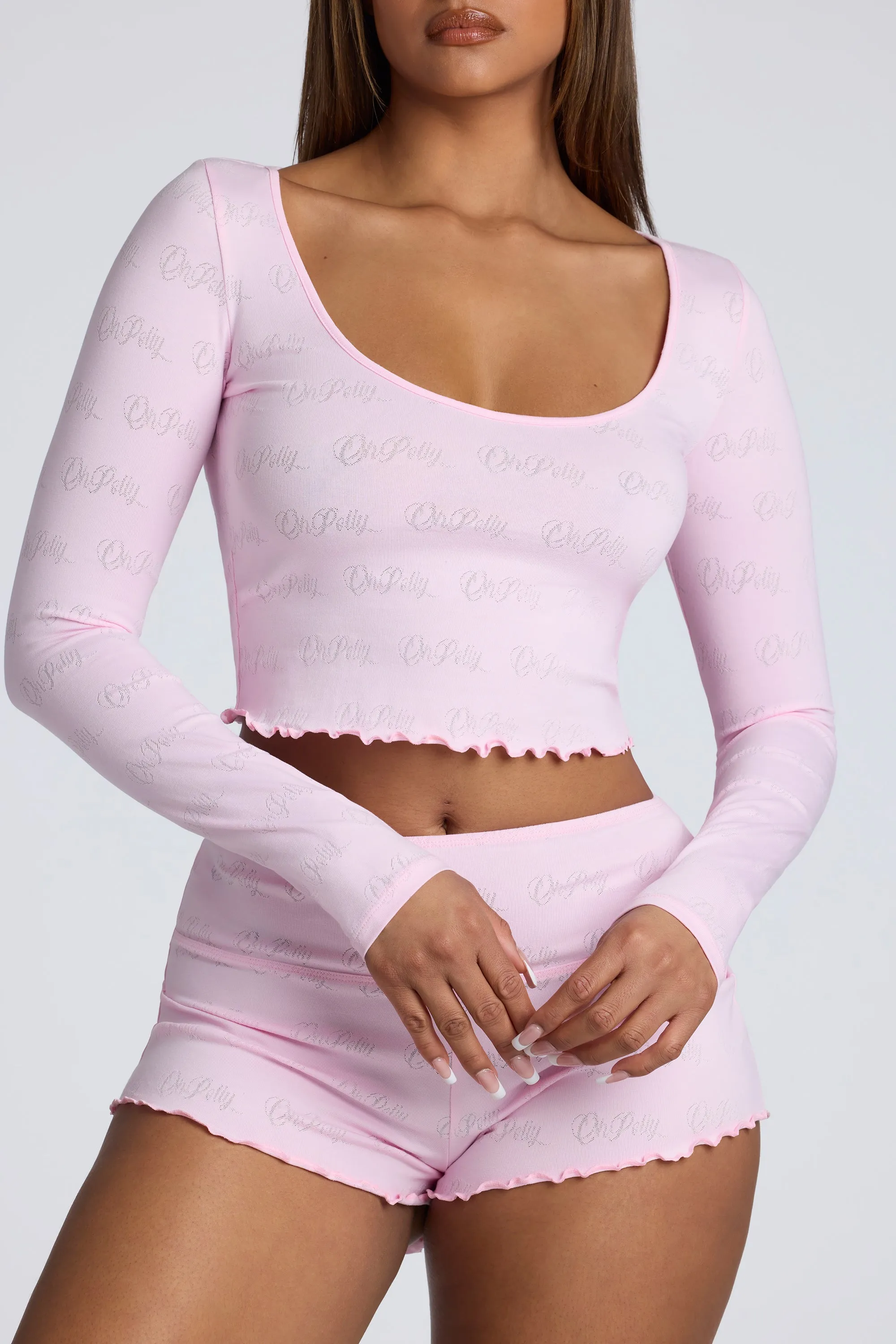 picnic clothes Eco Friendly Material Mid Rise Pointelle Mini Shorts in Pink Lemonade