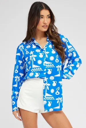 Blue Abstract Shirt Long Sleeve AntiStatic Lining