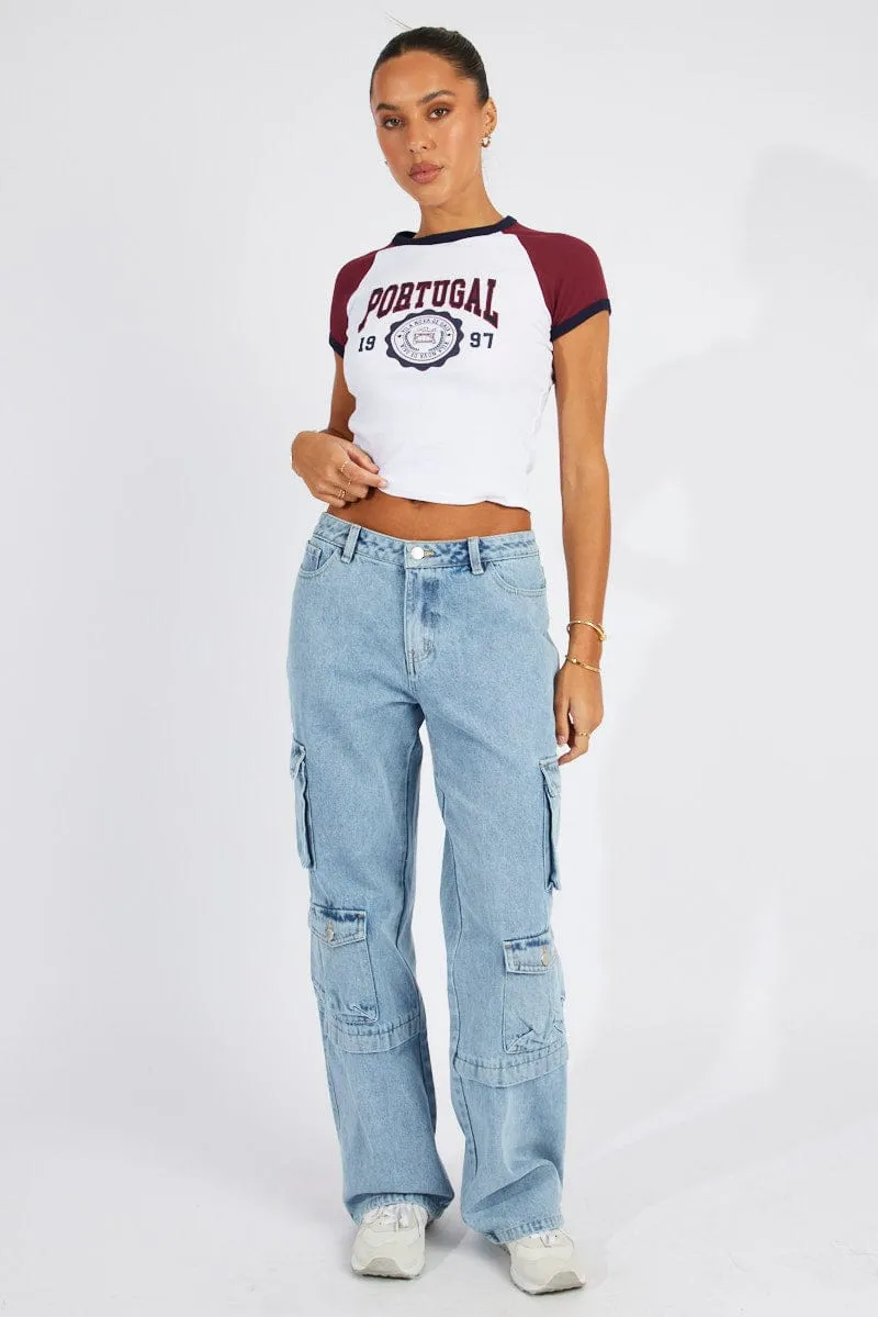 White Graphic Tee Short Sleeve Basic Comfort contrast