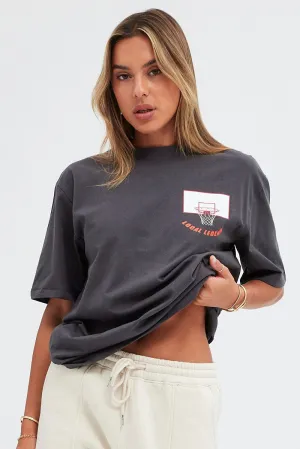 Grey T Shirt Short Sleeve Crew Neck Basketball Graphic Effortless Fashion Seasonal Fashion