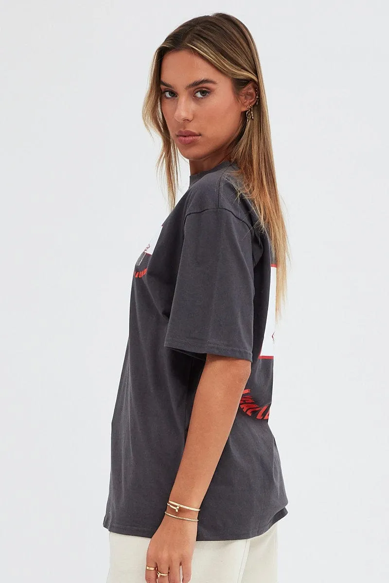 Grey T Shirt Short Sleeve Crew Neck Basketball Graphic Laser Cut Edges