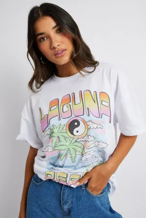 White Graphic Tee Surf Slogan T-shirt NonIronTechnology