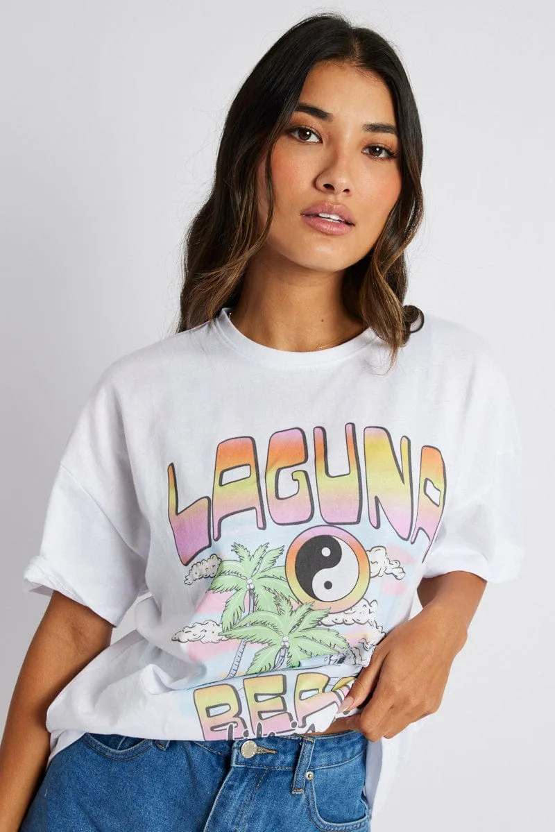 stain resistant coating White Graphic Tee Surf Slogan T-shirt
