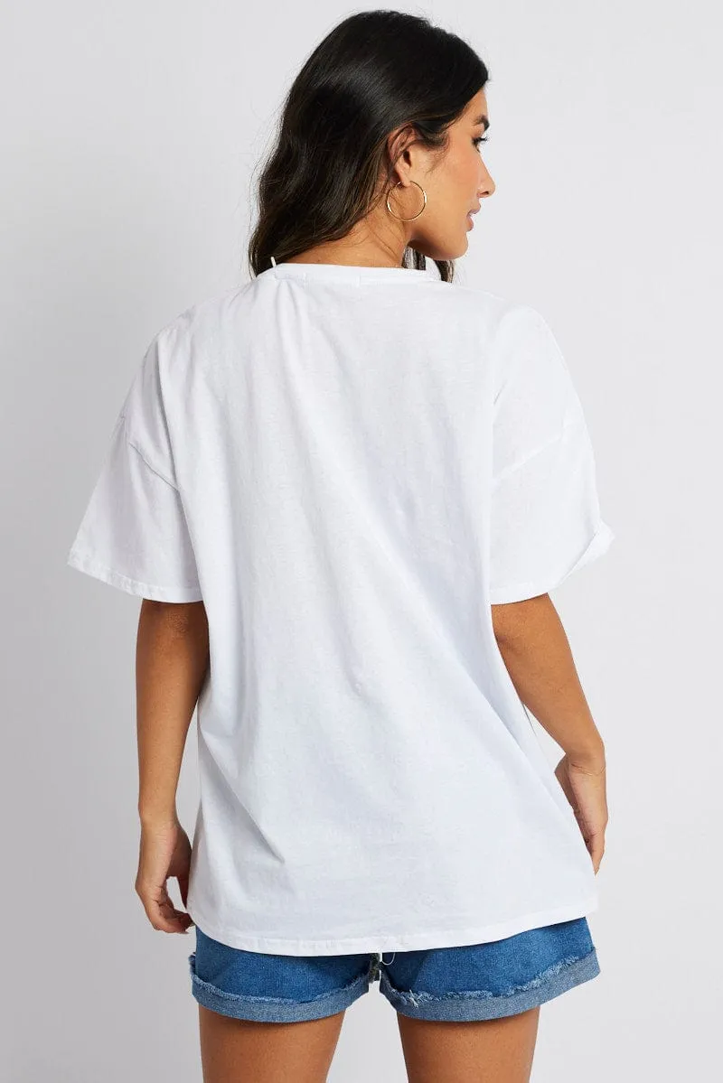 Easy-Going Style White Graphic Tee Surf Slogan T-shirt