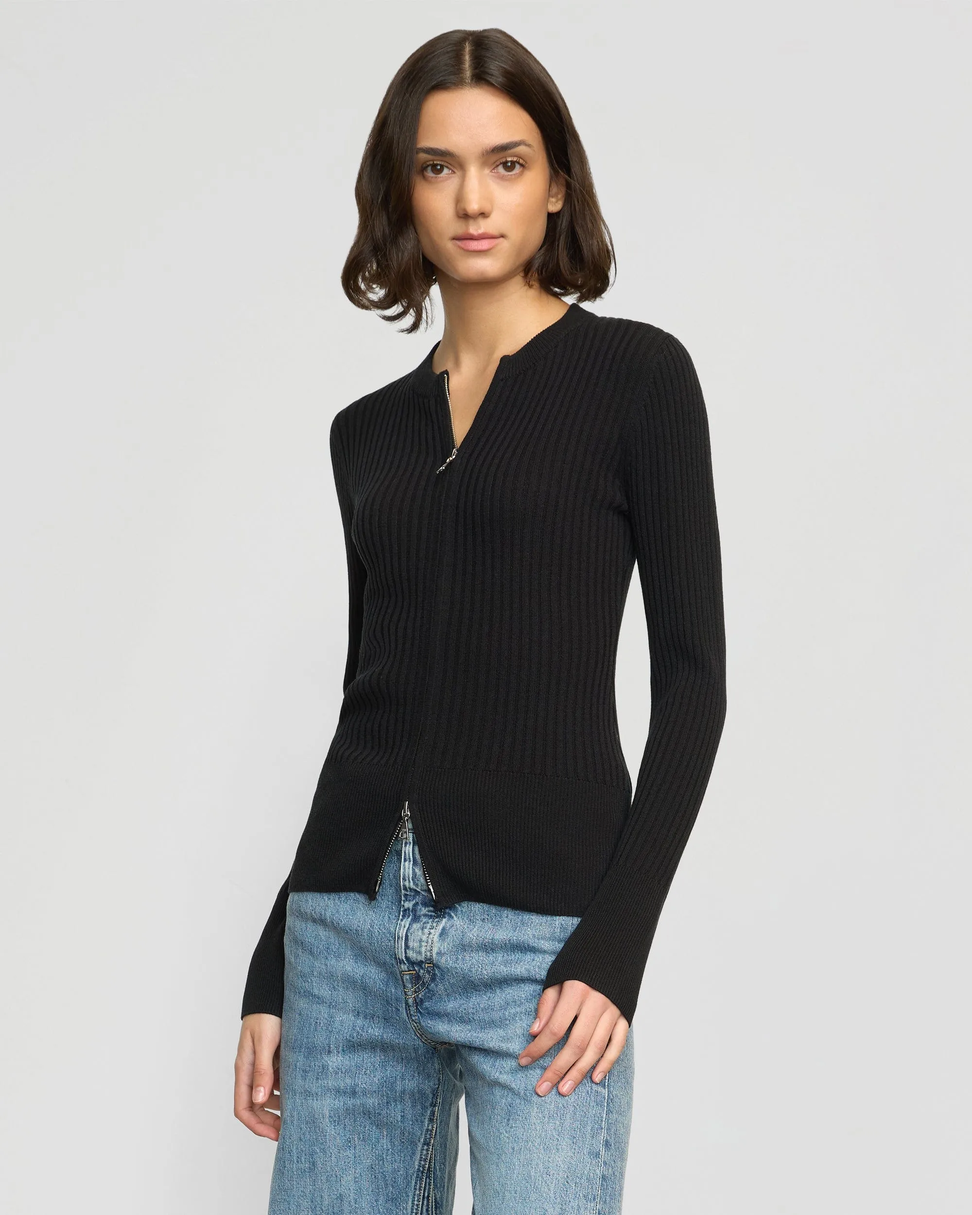 Kayla Ribbed Two-Way Zip Sweater Winter Fashion Chilly Day Outfit